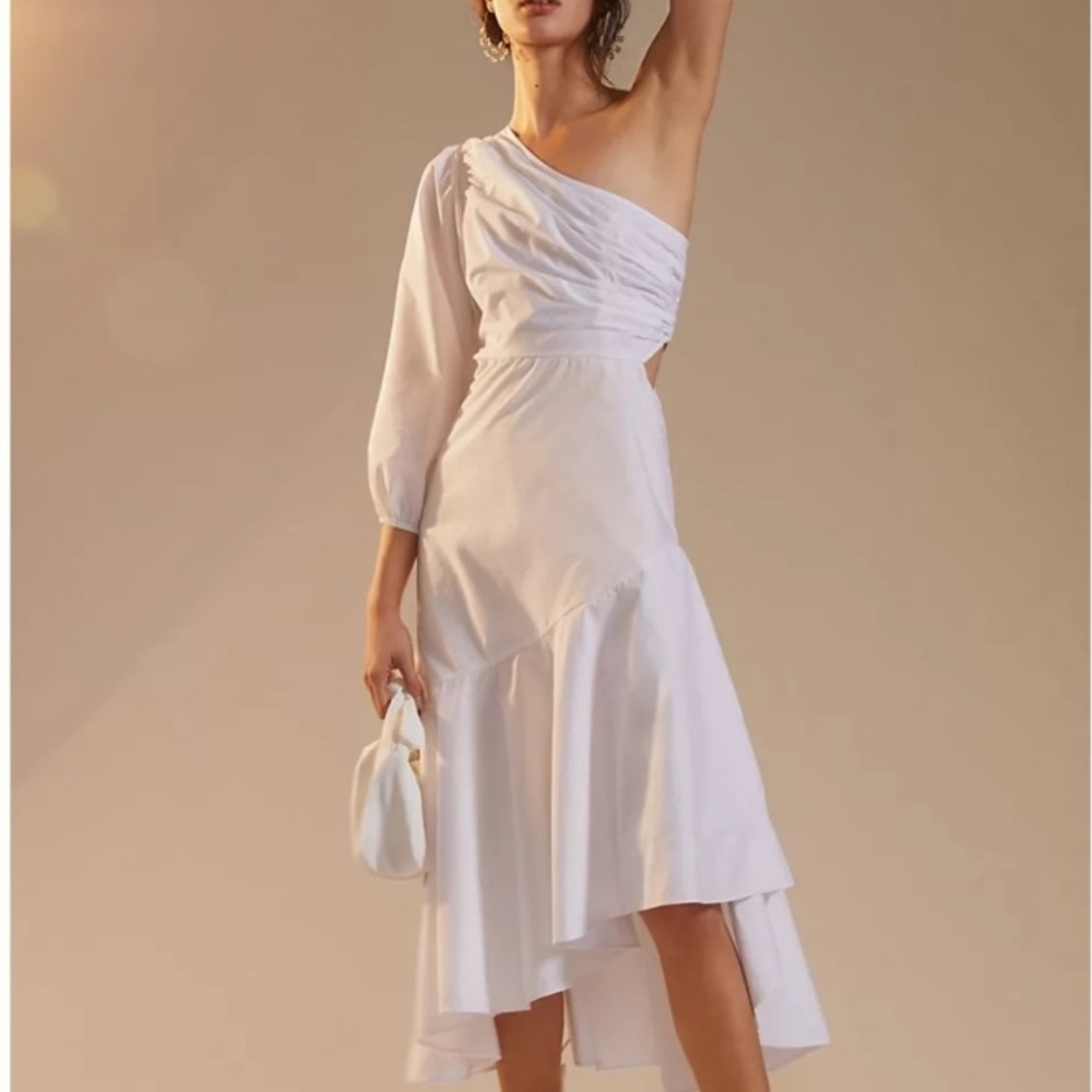 Anthropologie Guapa White One Shoulder Dress 12